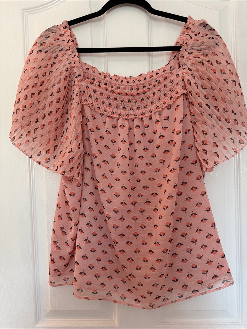 Ann Taylor Pink Floral Off-Shoulder Peasant Blouse